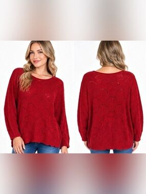 Emery Rose Red Open Knit Sweater Size Large